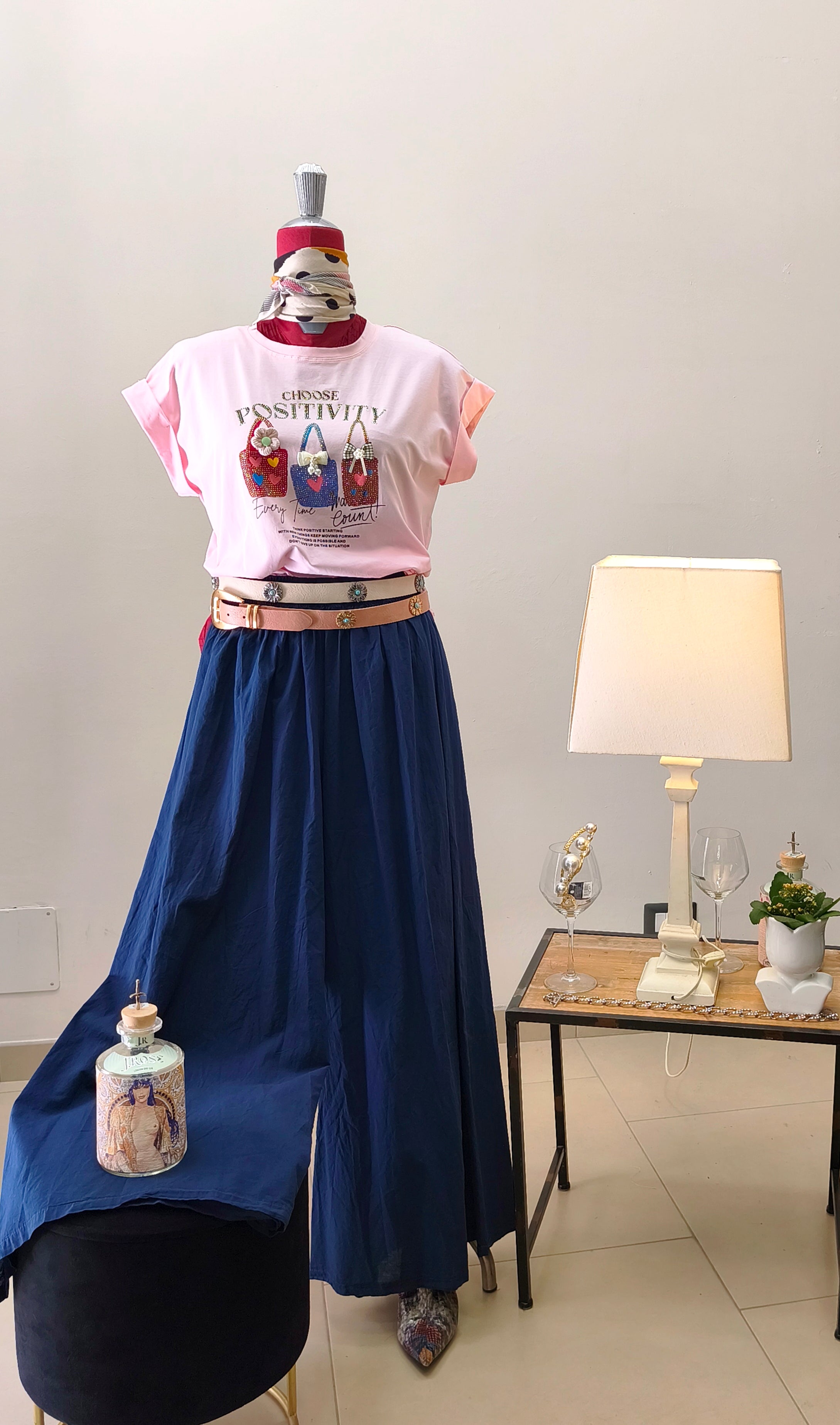 PANTALONE IN COTONE MUSSOLA-GAMBA LARGA CON ELASTICO IN VITA