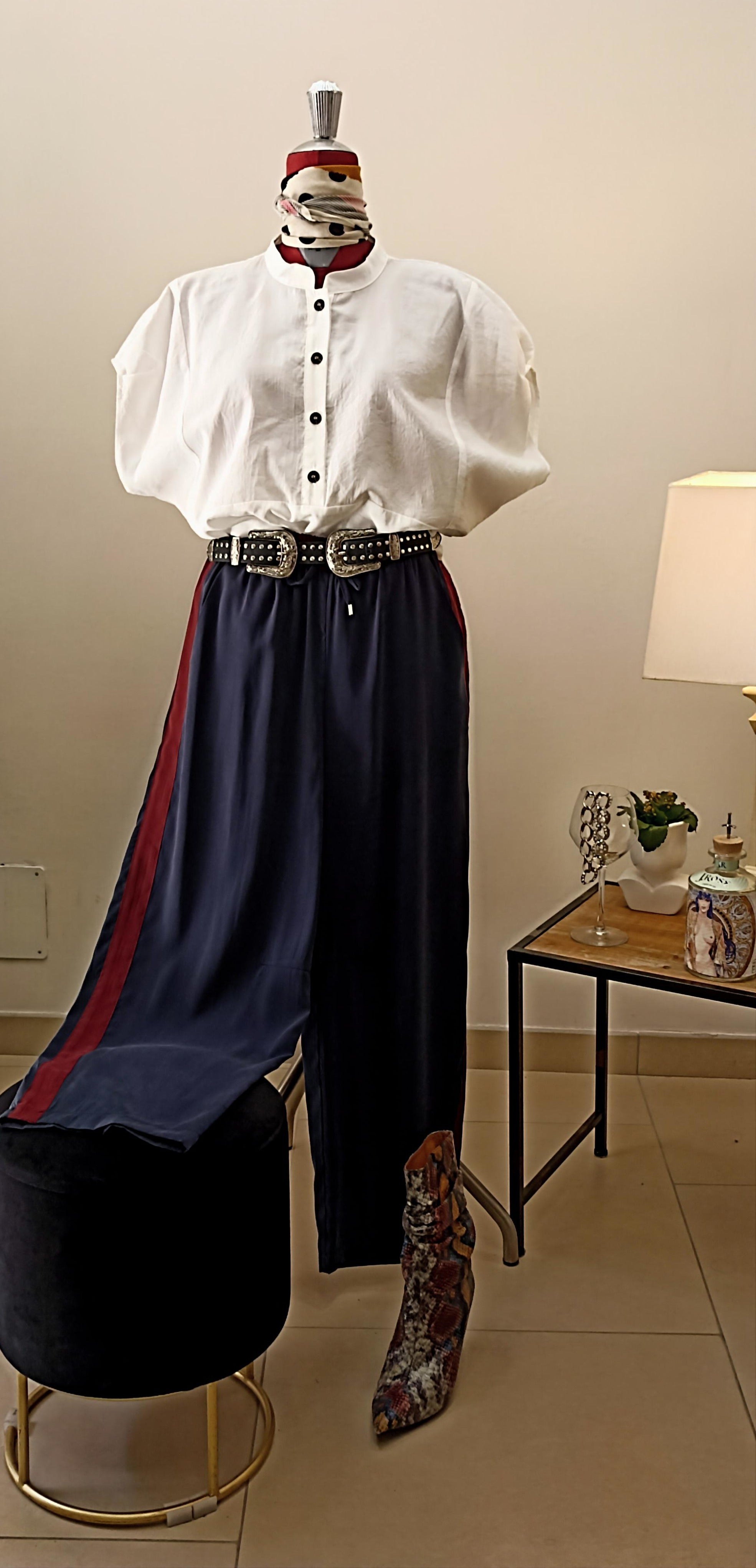 PANTALONE TUTA CON BANDE LATERALI IN SETA LAVATA