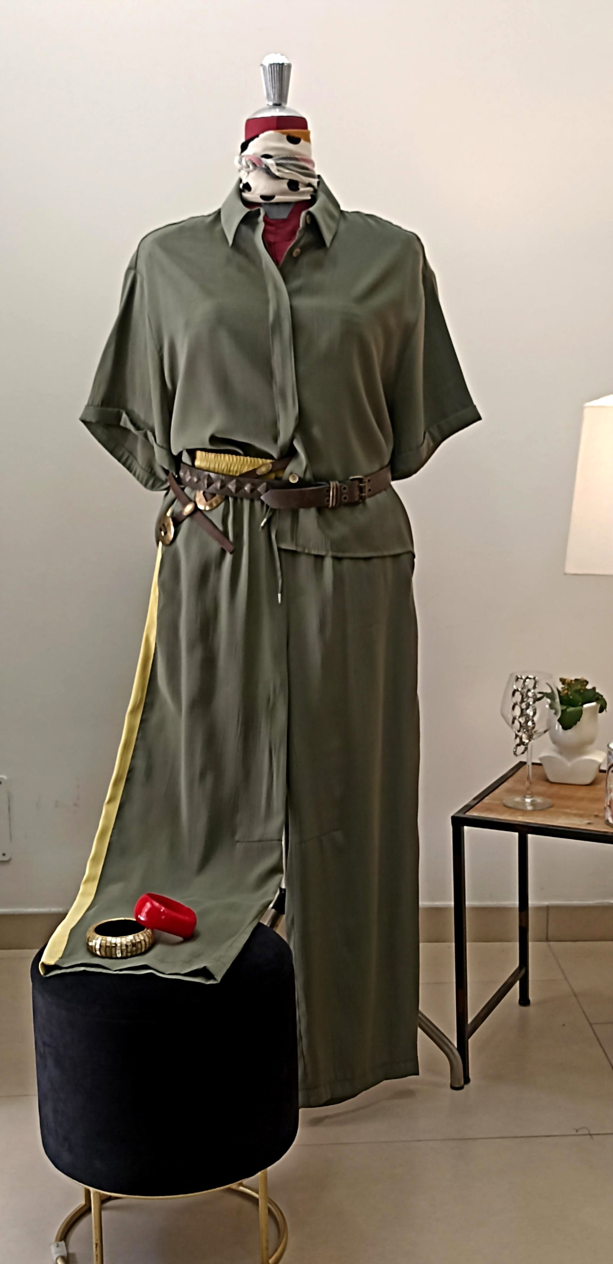 COORDINATO IN SETA LAVATA-PANTALONE CON ELASTICO IN VITA E BANDE LATERALI