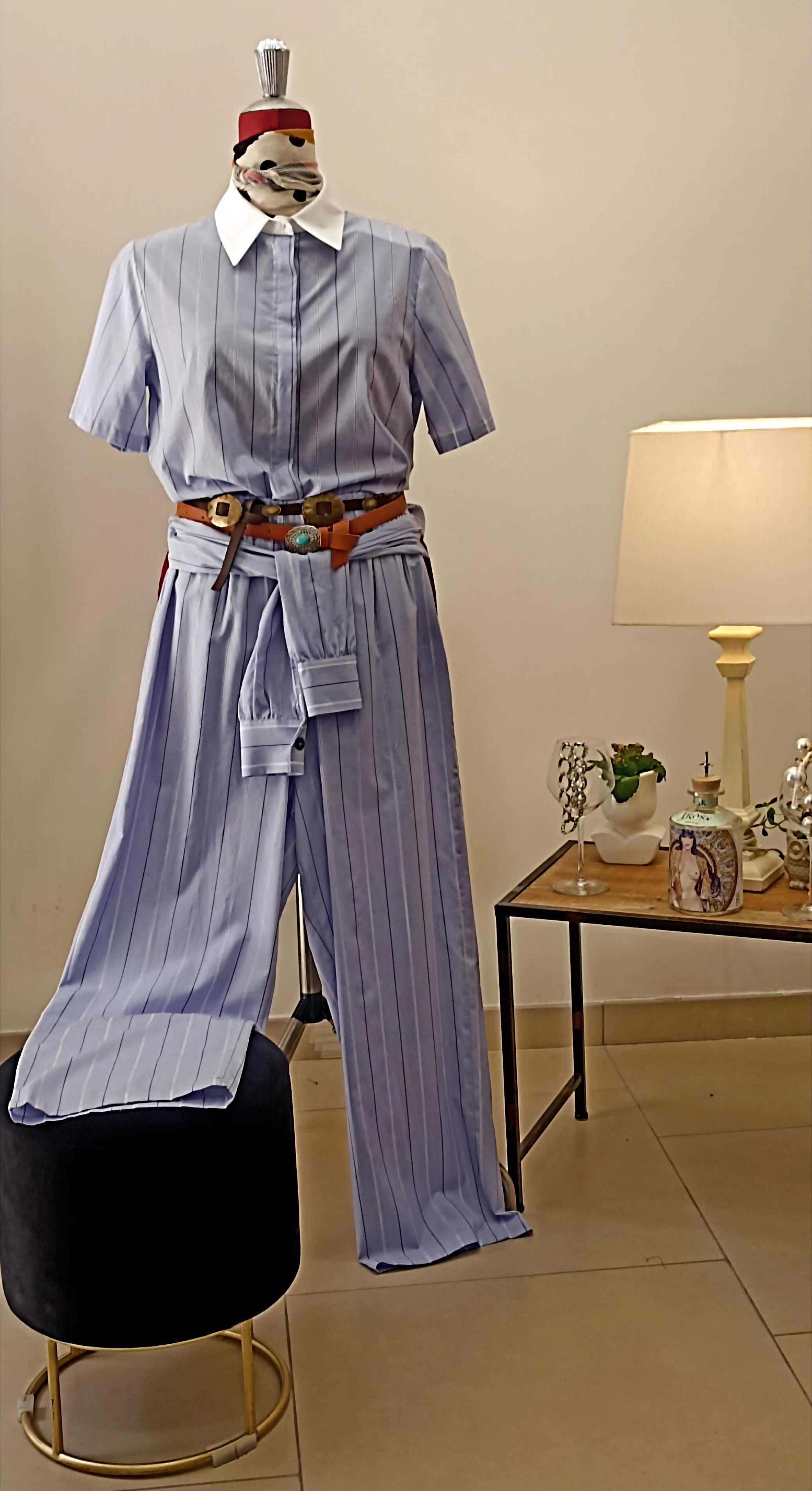 COORDINATO IN COTONE- PANTALONE CON CINTURA EFFETTO MANICA LUNGA