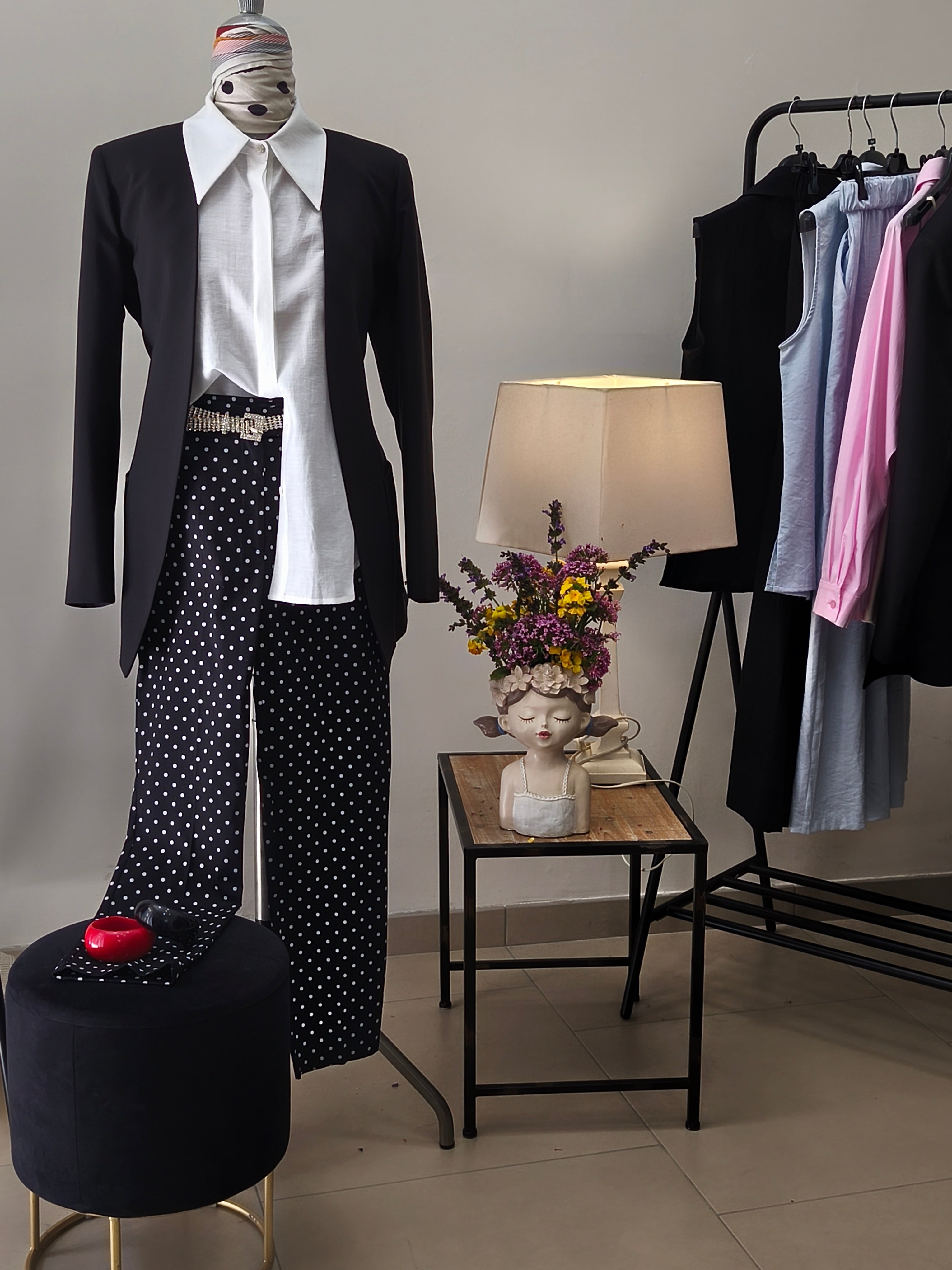 PANTALONE COTONE CINOS A POIS CON TASCHE