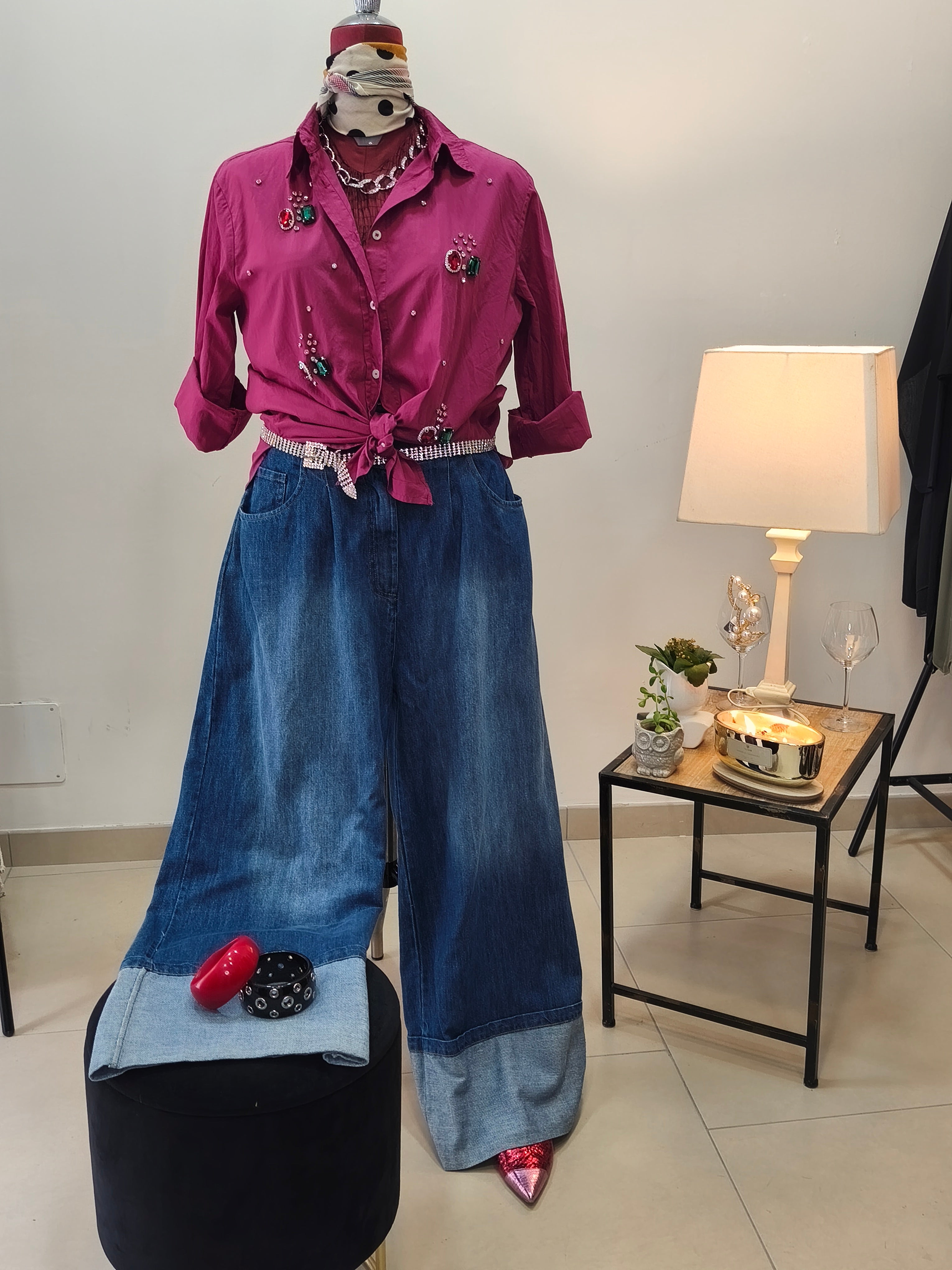 JEANS PALAZZO CON RISVOLTO AL FONDO VESTIBILTA' LOOSE