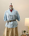 CAMICIA DOPPIO PETTO A RIGHE- MANICA PALLONCINO